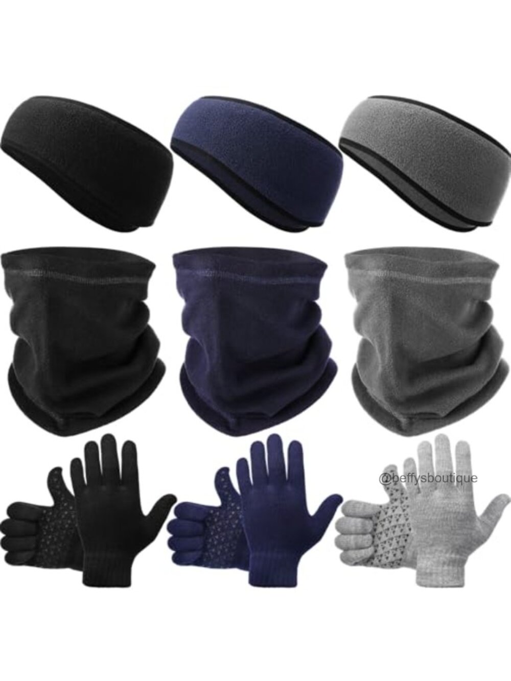 9 Pc Fleece Ear Warmer Headband Neck Gaiter Mask Knit Gloves Set